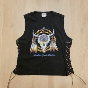 Southern Steel Y2K Black Broken Spoke Saloon Lace Up Western Tank Size Medium